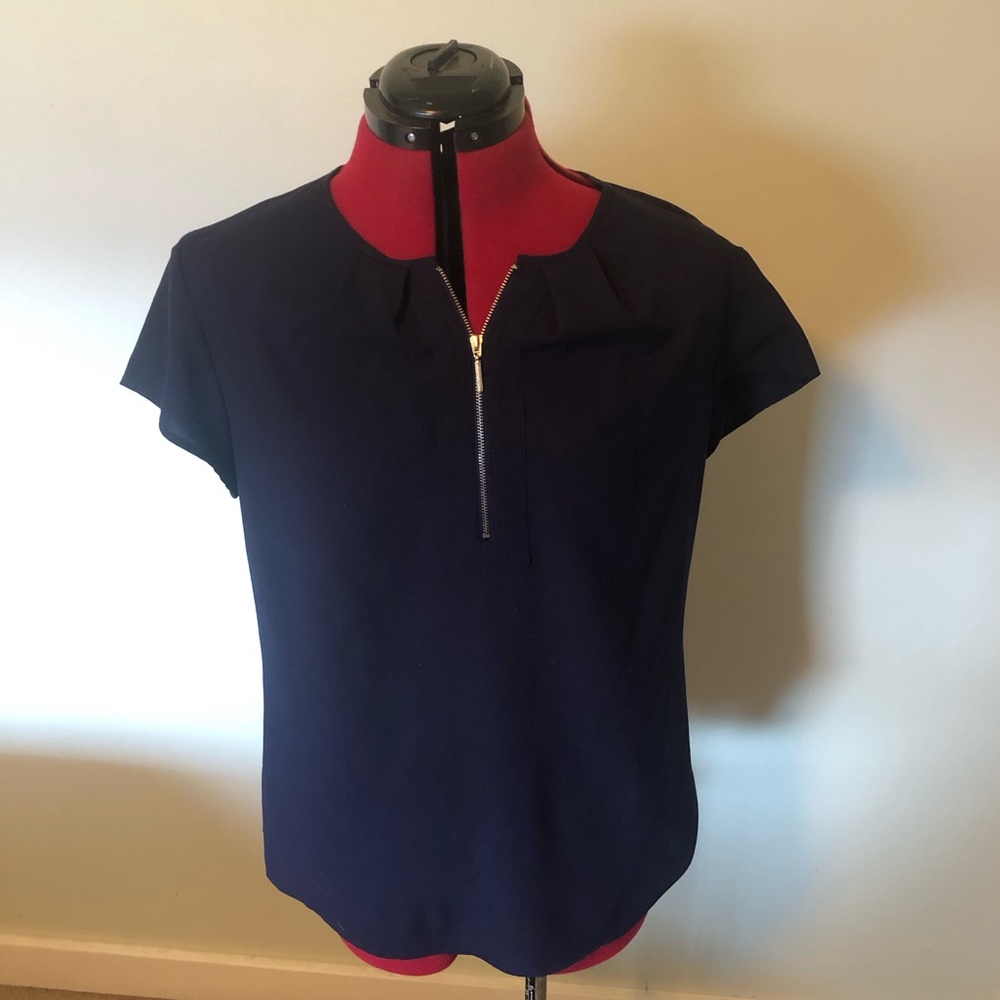 Large Dark Blue 1/4 zip blouse Anne Klein
